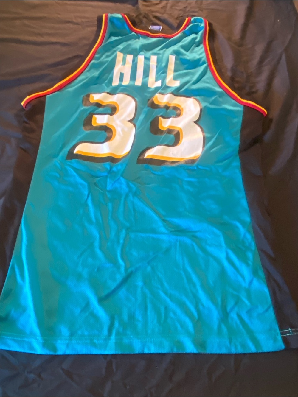 Vintage 90s Champion Grant Hill Detroit Pistons Teal Horse Jersey Size 44 Large